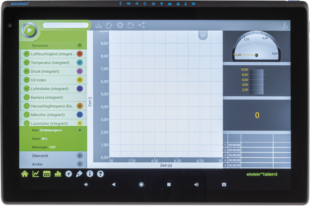 Einstein™ Tablet+3 PRO 10.1'' (25,65cm) All-in-One Android Tablet und Datenlogger mit 13 internen Sensoren